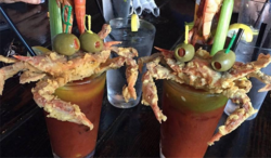 bloody mary topped with soft shell crab