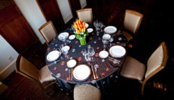 table set with flower centerpiece