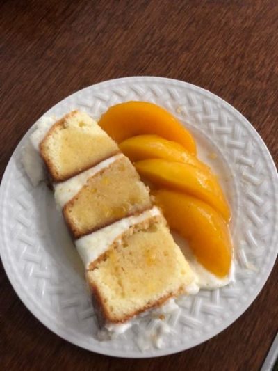 Bourbon Poached Peaches and pound cake