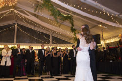Bride and groom dancing at wedding reception