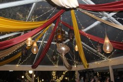 lanterns hanging from tent ceiling